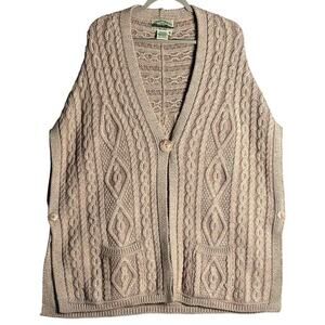 AranCrafts Sz M/L 100% Merino Wool Cable Knit Poncho Sweater Lagenlook Fisherman